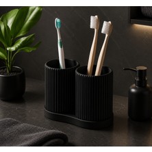 Modern Çiftli Diş Fırçalık ve Banyo Düzenleyici | 3D Baskı Minimal Diş Fırçası Standı - Siyah