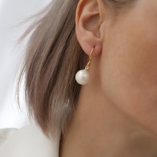 Nox Jewelry 14 Ayar Altın Kaplama Beyaz Tatlı Su İncili Sallantılı Kadın Gümüş Küpe - EP00102