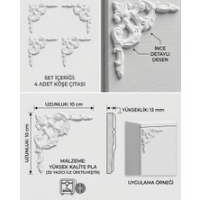 Bedoris 4'lü Paket Dekoratif Köşe Süsü Klasik Desenli Dolap Kapağı ve Çerçeve Çıtası 10X10 cm