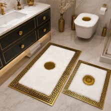 3'lü Lüks Banyo Paspas Takımı Gold 60X100 / 50X60 / 42X45 cm Klozet Kapağı Aksesuarlı