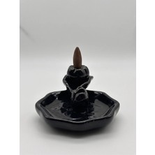 Tütsü Collections Tütsüco Seramik Siyah Lotus Figürlü Şelale Geri Akış (Backflow) Tütsülük