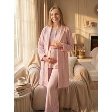 raia  Yeni Sezon Pudra Jakarlı Kısa Kol Şal Yaka Tasarım Yazlık Hamile Sabahlık Pijama Takım Seti