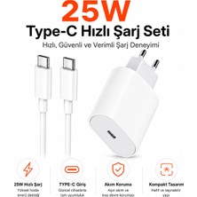 Ayers iPhone 15 / 16 / 17 Pro / Pro Max / Plus Uyumlu 25W Type-C Pd Hızlı Şarj Adaptörü ve Type-C Kablo Seti, Usb-C Akım Korumalı Hızlı Şarj Aleti