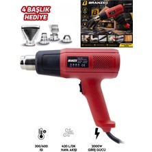 Branzeg Sıcak Hava Tabancası 2000W 300/600 Isı Devir Ayarlı 4 Başlık Hediye