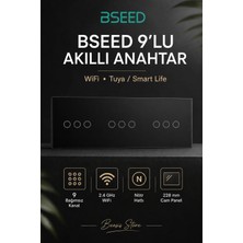 Bseed Siyah 9 Tuş Wifi Akıllı Dokunmatik Anahtar – Tuya Smart Life, Nötr Hatlı
