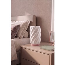 Lav Estetik Dalga Formlu Modern Dekoratif Gece Lambası ve Abajur - Pembe / Beyaz
