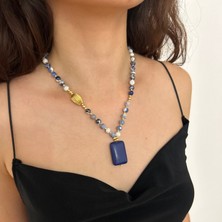 Suerte Accessories El Yapımı Sodalit Doğal Taş Altın Aksesuar Lapis Lazuli Doğaltaş Uçlu Özel Tasarım Kadın Kolye