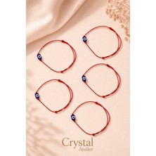 Crystal Atelier Nazar Boncuklu Kırmızı Ip Bileklik 5’li Set Ayarlanabilir Unisex Kına Düğün Nişan Söz Mevlit Davet Hediyesi