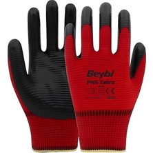 Beybi Pn5 Kırmızı Zebra Polyester Örme Nitril Işçi Eldiveni 10 Çift 10 Numara