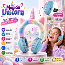 Roxiva Unicorn Tasarımlı Şarjlı Premium Çocuk Kulaklığı Bluetooth Kablosuz Kulak Üstü Kulaklık Mikrofonlu Hafıza Kart Destekli