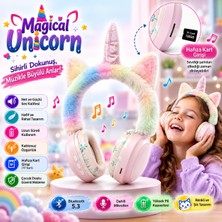 Roxiva Unicorn Tasarımlı Şarjlı Premium Çocuk Kulaklığı Bluetooth Kablosuz Kulak Üstü Kulaklık Mikrofonlu Hafıza Kart Destekli