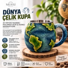 Mersi Shop Dünya Figürlü Çelik Kupa 3D Yeryüzü Tasarımlı Paslanmaz Çelik Iç Hazneli Dekoratif Kupa