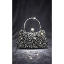 Dilora Işıltılı Taşlı Kadın Abiye Çanta Kristal Kilit Detaylı Clutch Portföy Zincir Askılı
