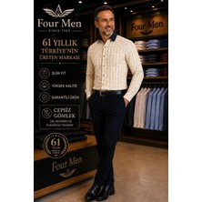 Eren Style Orjinal Baskılı Pamuklu Poplin Slim Fit Kalıp Uzun Kollu Cepsiz Erkek Gömlek