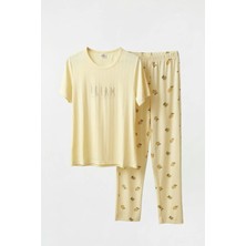 Kısa Kollu Limon Desenli Yazlık Alt Üst Kadın Pijama Takımı