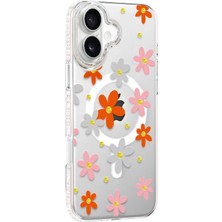 Marsilyan™-  Apple Iphone 16 Floral Magsafe Kapak - Turuncu