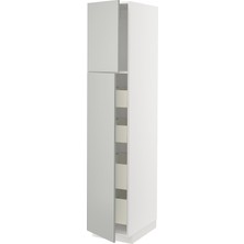 Hobiurun Mutfak Boy Dolabı, Havstorp Açık Gri-Koyu Gri, 40X60X200 Cm, 2 Kapaklı ve 4 Çekmeceli