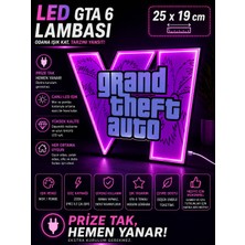 UstaPrint3D Gta 6 Temalı LED Lamba Dekoratif Gaming Oyun Odası Masaüstü Aydınlatma 25X19 cm