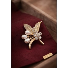 Karahanbey Gold Renk Incili Zirkon Taşlı Yaprak Model Broş -