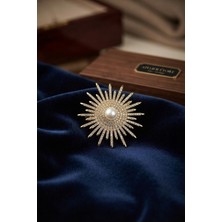 Karahanbey Gold Renk Zirkon Taşlı Kuzey Yıldızı Incili Broş -