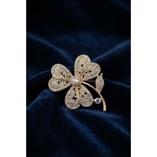Karahanbey Gold Renk Zirkon Taşlı Yonca Model Broş -