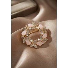 Karahanbey Gold Pembe Detaylı Zirkon Taşlı Broş -