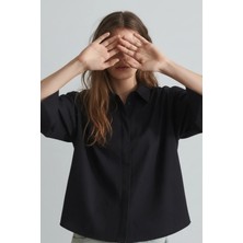 Siyah Yarasa Kol Duble Manşetli Modal Oversize Gömlek
