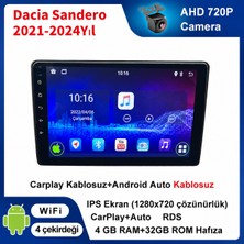 SBAID Dacia Sandero 2021-2024YIL Uyumlu 4GB Ram 32GB Rom Hafıza Android Kablosuz Carplay Navigasyon Multimedya 10 Inç Ekran Hediye Görüş Kamerası Hediye Çerçevesi 4+32