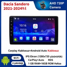 SBAID Dacia Sandero 2021-2024YIL Uyumlu 1GB Ram 16GB Rom Hafıza Android Kablosuz Carplay Navigasyon Multimedya 10 Inç Ekran Hediye Görüş Kamerası Hediye Çerçevesi 1+16