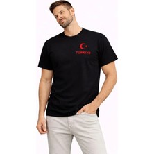 Modi Erkek Türkiye Ay Yıldız Baskılı Taraftar Forma T-Shirt - Siyah