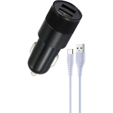 Başkenttekno C03T Type-C 12W Tüm Araçlara Uyumlu Araba Çakmaklık Çift USB Girişli Oto Şarj Aleti Soketi
