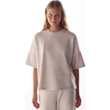 Penti Bej Melanj Sıcak Tutan Kısa Kollu Oversize Bluz