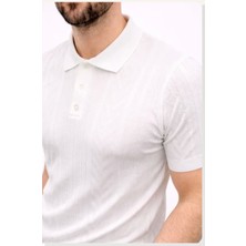 Modi Erkek Yazlık Triko Tişört Kısa Kol Polo Yaka Düğmeli T-Shirt Beyaz