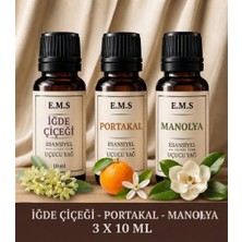 E.M.S Iğde Çiçeği - Portakal - Manolya  Esansiyel Uçucu Yağ Buhurdanlık Yağı Difüzör Esansı Oda Kokusu Esansı Mum 3 x 10 Ml.