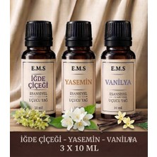E.M.S Iğde Çiçeği - Yasemin - Vanilya Esansiyel Uçucu Yağ Buhurdanlık Yağı Difüzör Esansı Oda Kokusu Esansı Mum 3 x 10 Ml.