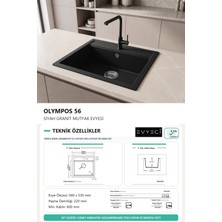 GÜNEY ANKASTRE RealStone K004 OLYMPOS 56 56×53 cm Siyah Granit Evye + Güçlendirilmiş Sifon Seti