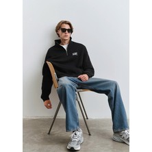 Mavi Mavi Logo Baskılı Yarı Fermuarlı Siyah Sweatshirt 0S10208-900