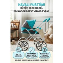 Farbu Oyuncak Havalı Pusetim! Katlanabilir Büyük Tekerlekli Metal 64 CM Ayarlanabilir Tenteli Oyuncak Puset