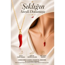 Invictus Design Kadın Kırmızı Biber Sebze Figürlü Charm Gold Zincir Detay Kolye Dilek Şans Kolye Hediye