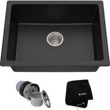 1001 KGD-410B 24 2/5" Çift Montajlı Tek Kase Siyah Oniks Granit Mutfak Evyesi