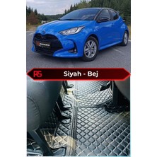 Toyota Yaris Hybrid Siyah Üzeri Bej Dikiş 8d Diamond Premium Kaymaz Deri Oto Paspas