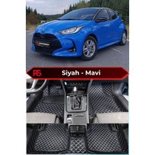 Toyota Yaris Hybrid Siyah Üzeri Mavi Dikiş 8d Diamond Premium Havuzlu Deri Oto Paspas