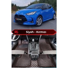 Toyota Yaris Hybrid Siyah Üzeri Kırmızı Dikiş 8d Diamond Premium Kaymaz Deri Oto Paspas
