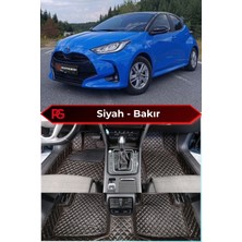 Toyota Yaris Hybrid Siyah Üzeri Bakır Dikiş 8d Diamond Premium Tam Kaplama Deri Oto Paspas