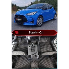 Toyota Yaris Hybrid Siyah Üzeri Gri Dikiş 8d Diamond Premium Kaymaz Deri Oto Paspas