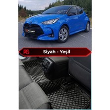 Toyota Yaris Hybrid Siyah Üzeri Yeşil Dikiş 8d Diamond Premium Tam Kaplama Deri Oto Paspas