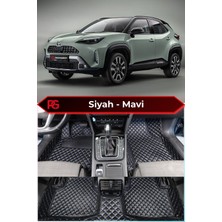 Toyota Yaris Cross Hybrid Siyah Üzeri Mavi Dikiş 8d Diamond Premium Havuzlu Deri Oto Paspas