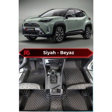 Toyota Yaris Cross Hybrid Siyah Üzeri Beyaz Dikiş 8d Diamond Premium Havuzlu Deri Oto Paspas