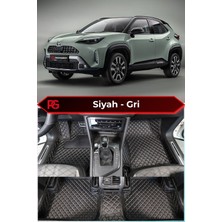 Toyota Yaris Cross Hybrid Siyah Üzeri Gri Dikiş 8d Diamond Premium Kaymaz Deri Oto Paspas