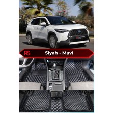 Toyota Corolla Cross Hybrid Siyah Üzeri Mavi Dikiş 8d Diamond Premium Havuzlu Deri Oto Paspas